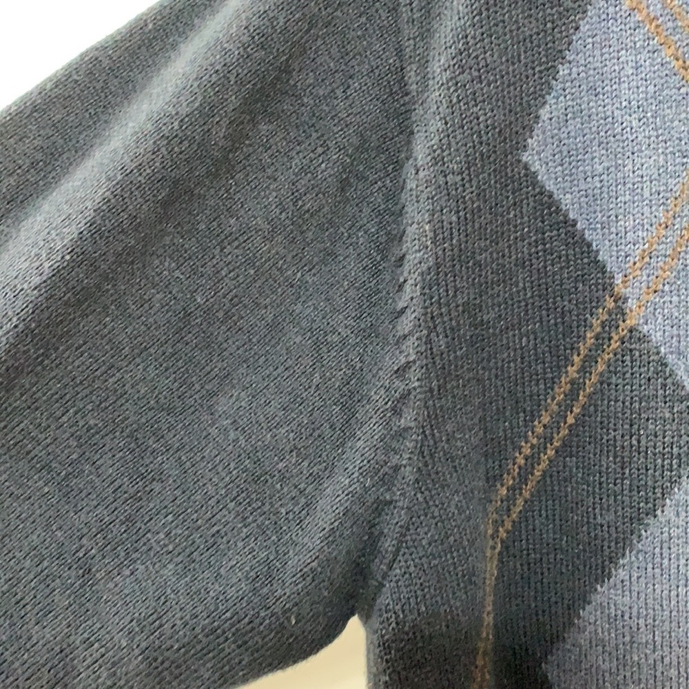 Alex Cannon 1/4 Zip Black Blue Tan Diamond Argyle Knit Pullover Cotton Sweater M - Picture 10 of 17